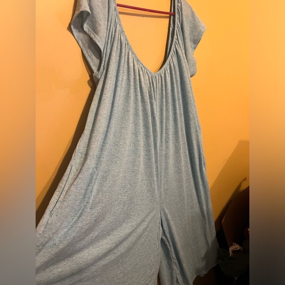 Free people beach  blue linen blend oversized‎ jumpsuit xs